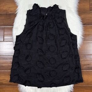 Abbey Glass Women's Size XL Black 3D Floral Barbara Ruffle Sleeveless Top Blouse